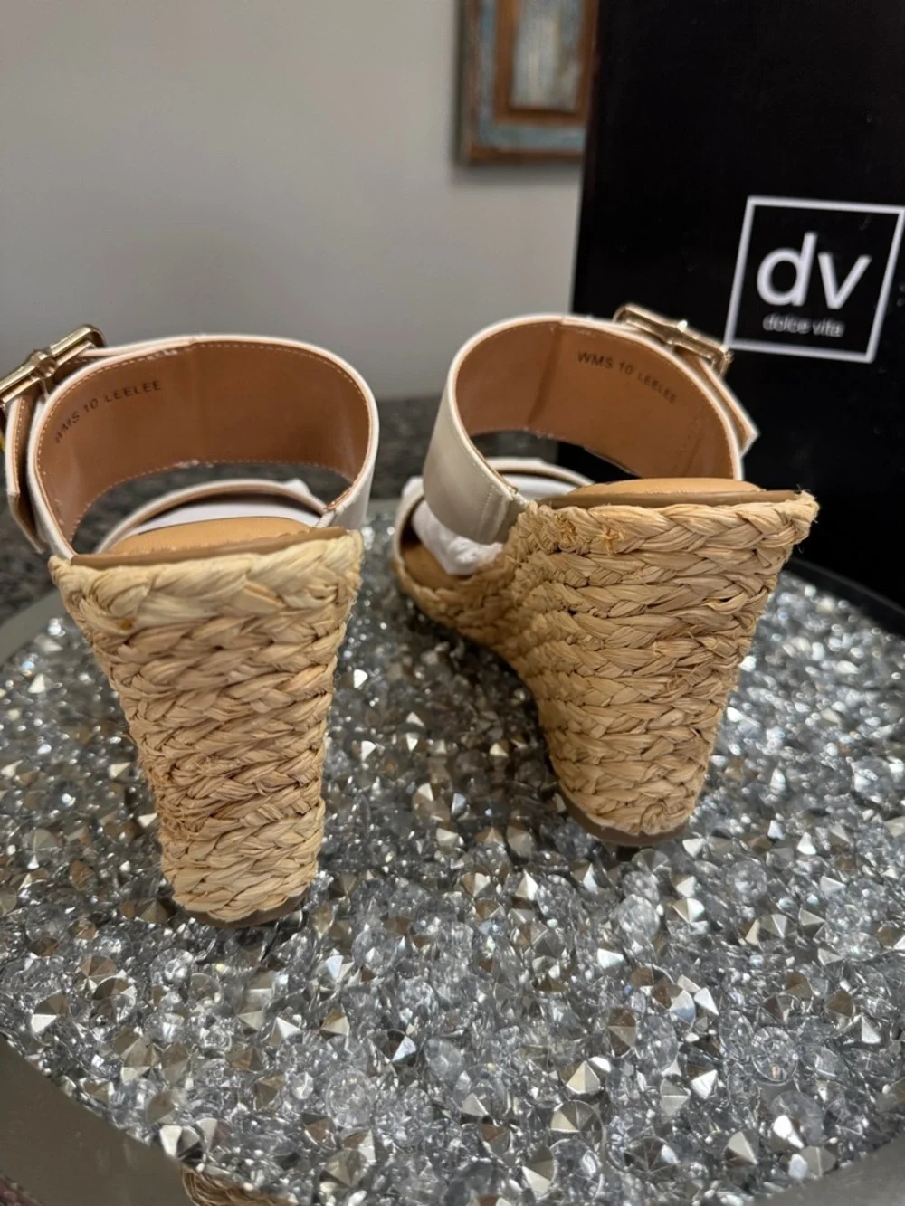 Dolce Vita Cream Woven Espadrille Wedge Sandals with Gold Buckle NEW 10